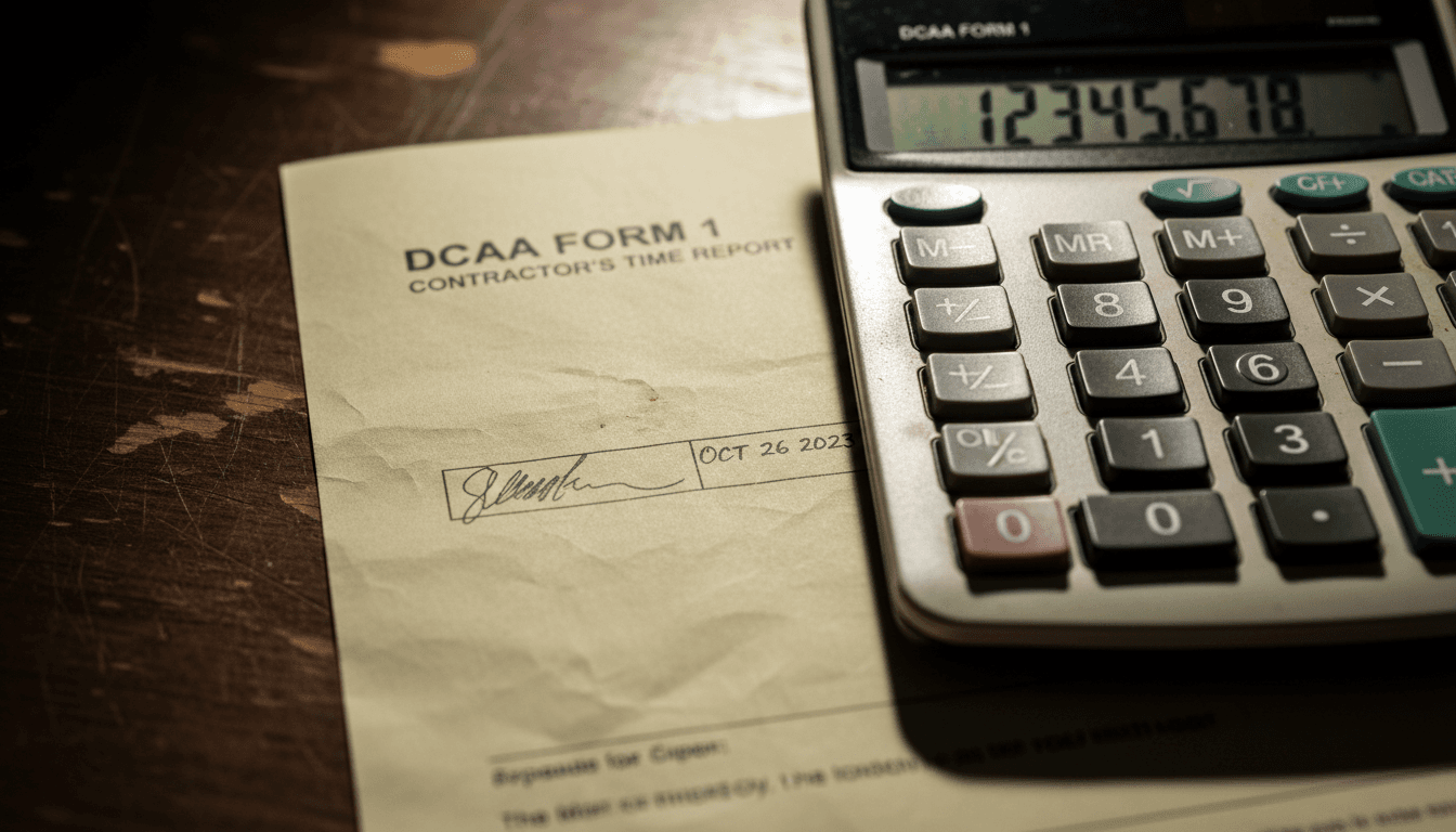 Close-up of calculator on a signed DCAA form