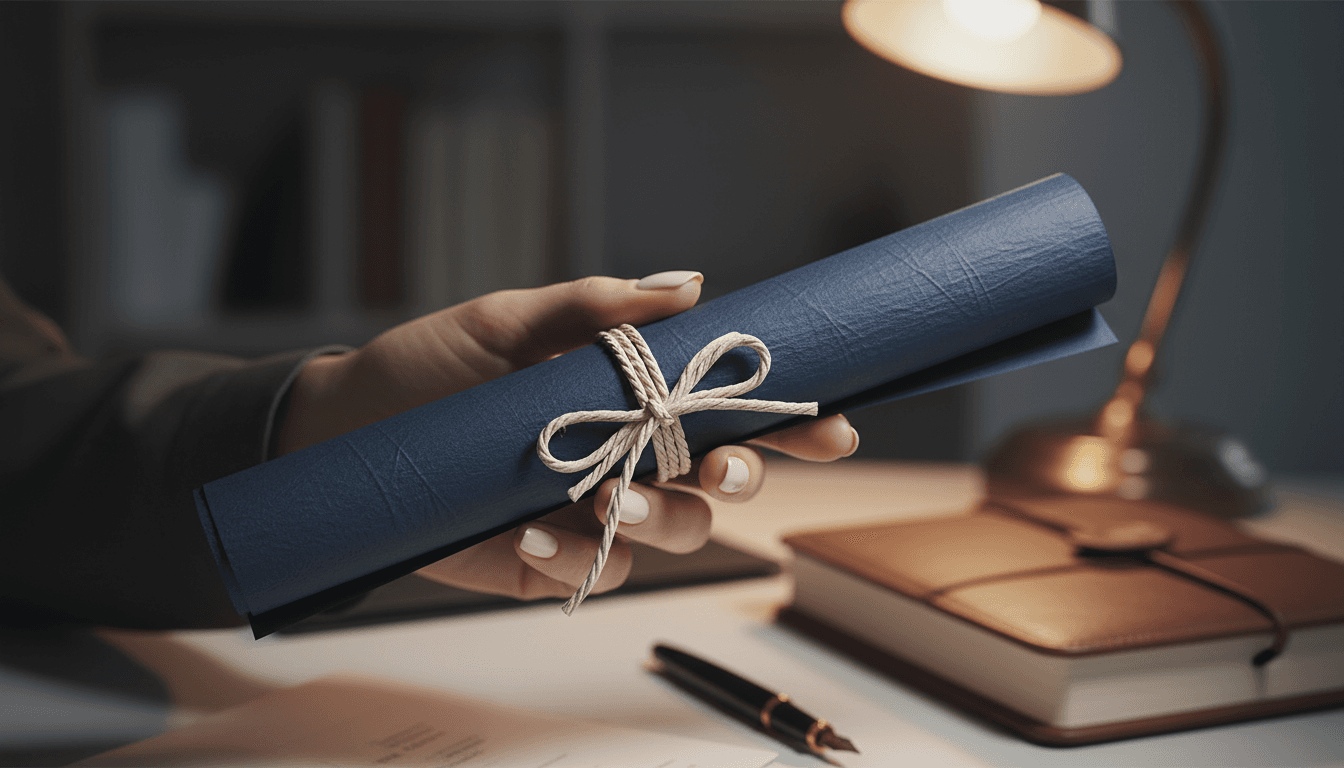Hand holding a rolled contract document