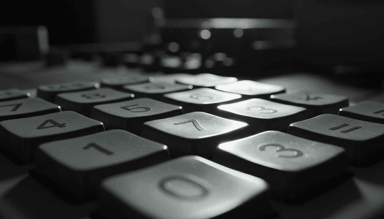 Close-up of a worn calculator keypad