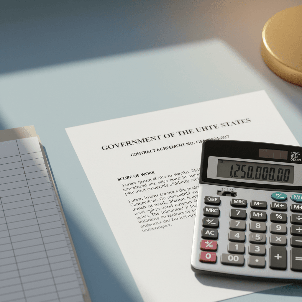 Contract setup documents and calculator on a desk
