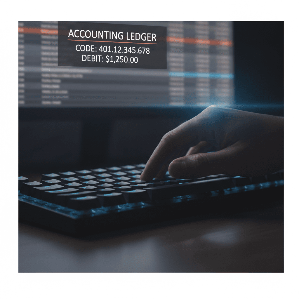 Hand typing project codes on a keyboard