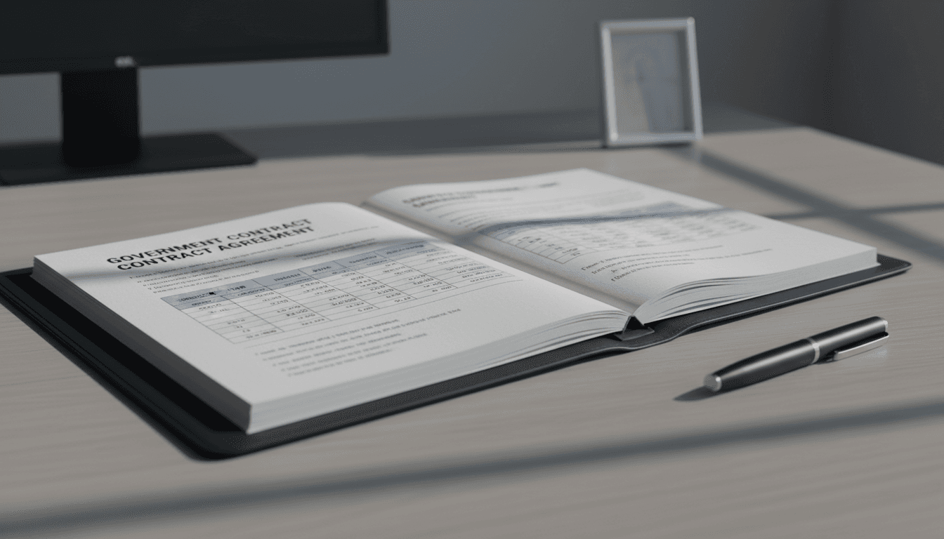 Open binder with incurred cost rate calculations on a desk