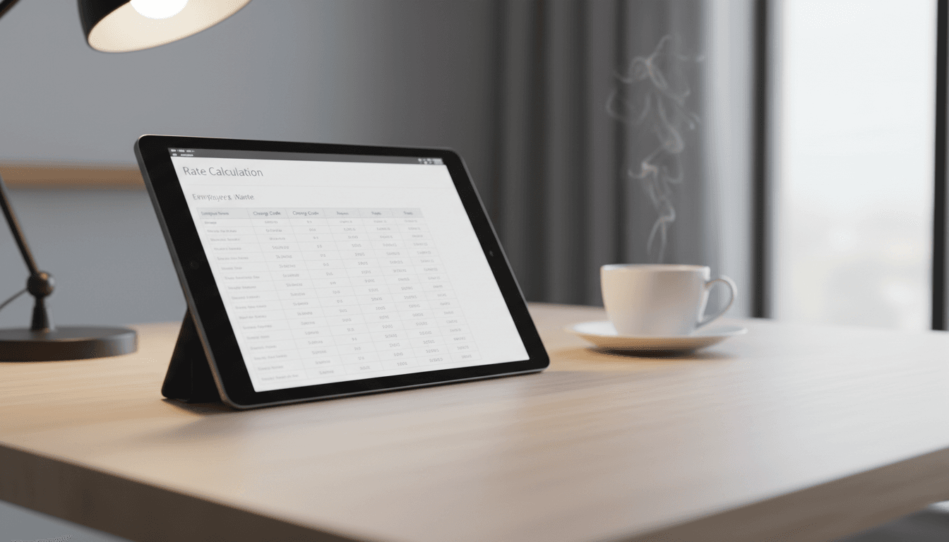 Tablet showing billing rate calculation from payroll data