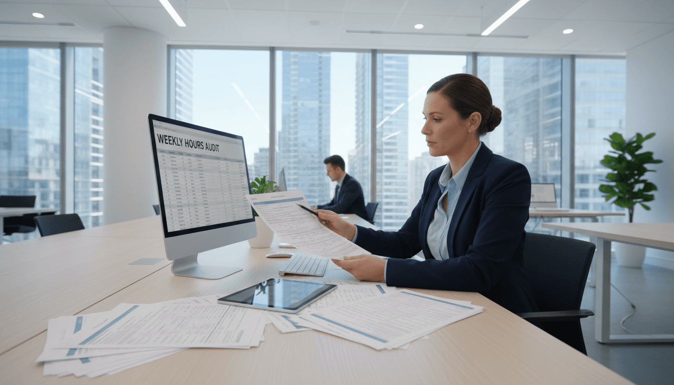 accountant reviewing time records
