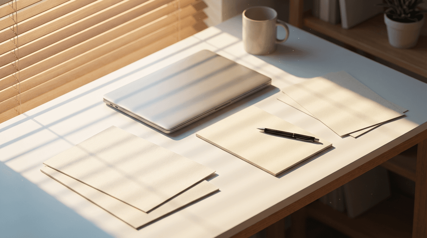 Open laptop with government billing interface and notebook