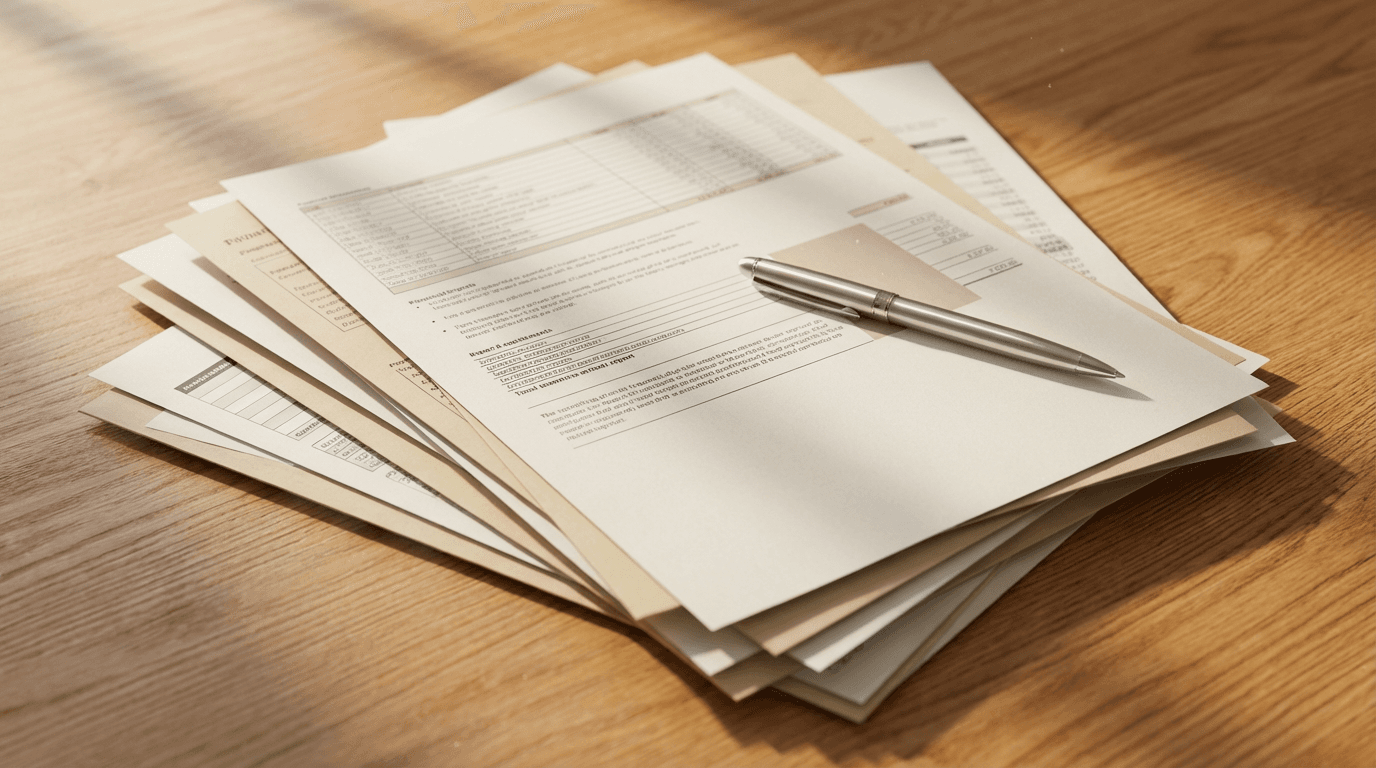 Hands reviewing DCAA compliance documents on a desk