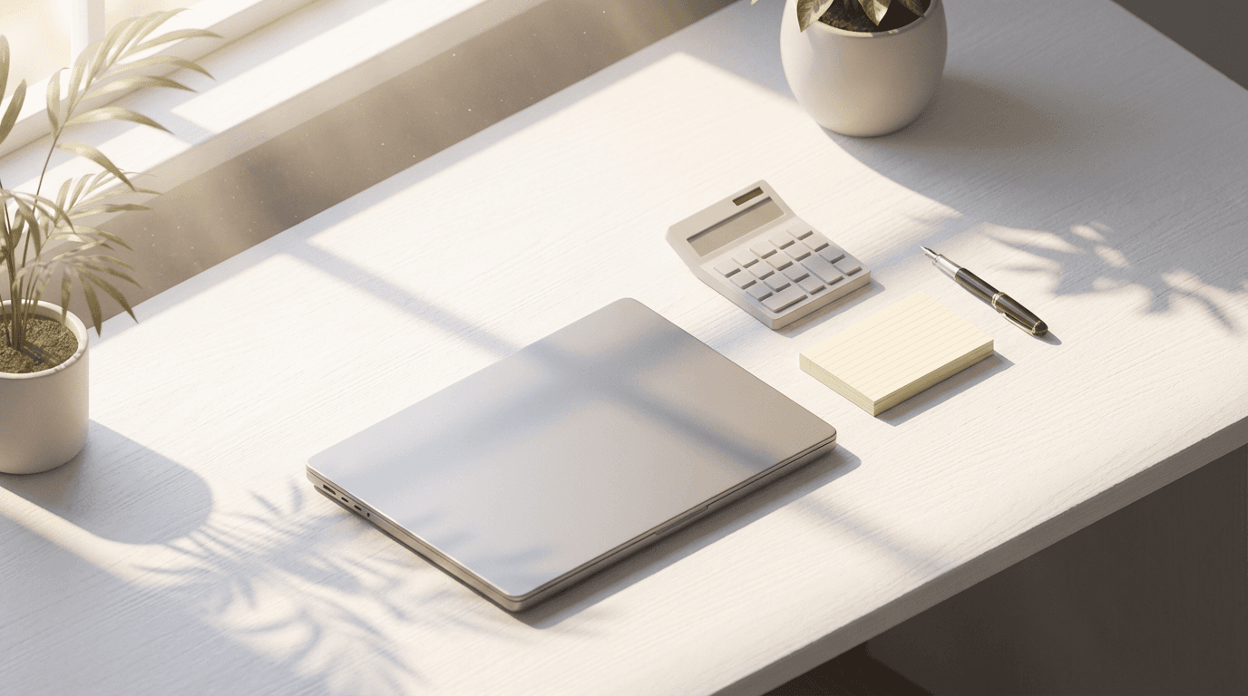 Government contractor's desk with DCAA compliance documents and calculator